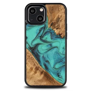 Wood and Resin Case for iPhone 13 Mini Bewood Unique Turquoise – Turquoise Black