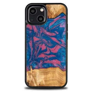 Wood and resin case for iPhone 13 Mini Bewood Unique Vegas – pink and blue