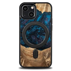 Wood and Resin Case for iPhone 13 Mini MagSafe Bewood Unique Neptune – Navy and Black