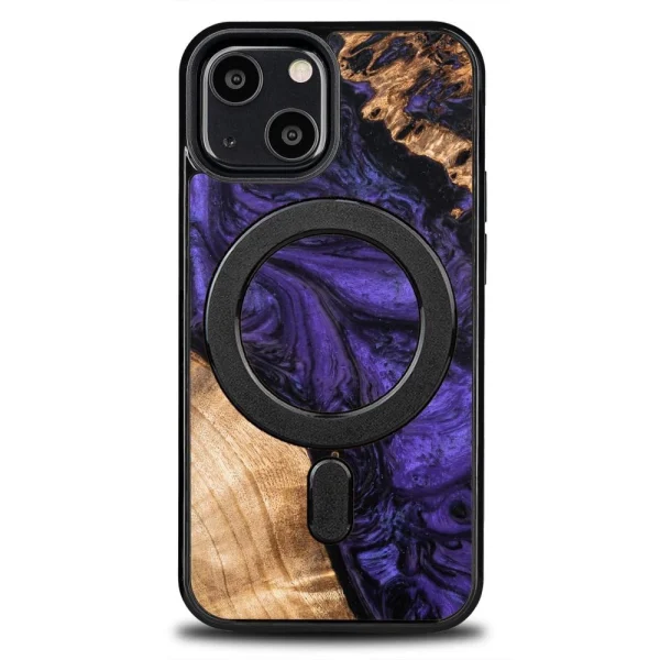 Wood and Resin Case for iPhone 13 Mini MagSafe Bewood Unique Violet – Purple and Black