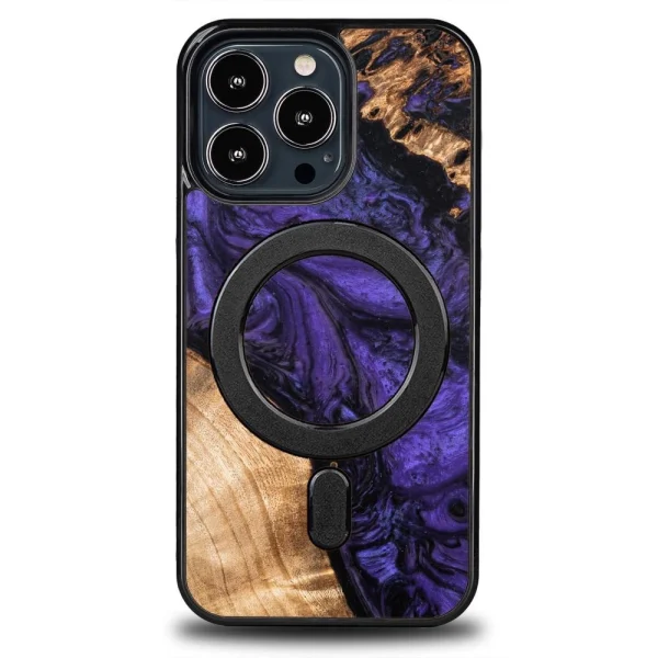 Wood and Resin Case for iPhone 13 Pro MagSafe Bewood Unique Violet – Purple and Black