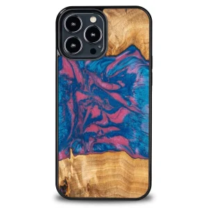 Wood and Resin Case for iPhone 13 Pro Max Bewood Unique Vegas – Pink and Blue