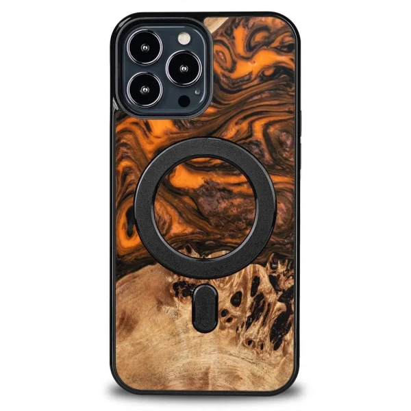 Wood and Resin Case for iPhone 13 Pro Max MagSafe Bewood Unique Orange – Orange and Black