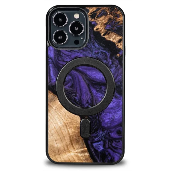 Wood and Resin Case for iPhone 13 Pro Max MagSafe Bewood Unique Violet – Purple and Black