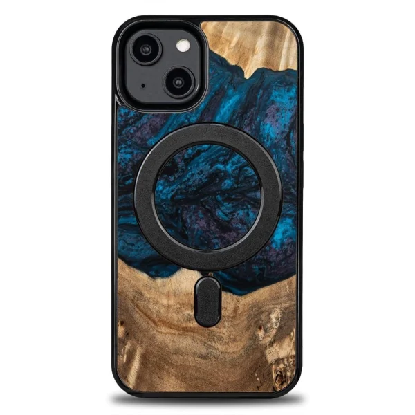 Wood and Resin Case for iPhone 14 MagSafe Bewood Unique Neptune – Navy and Black