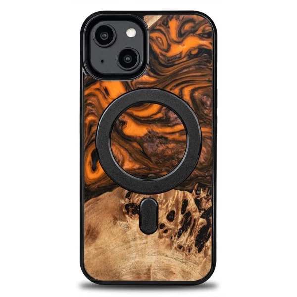 Wood and Resin Case for iPhone 14 MagSafe Bewood Unique Orange – Orange and Black