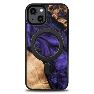 Wood and Resin Case for iPhone 14 MagSafe Bewood Unique Violet – Purple and Black