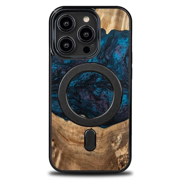 Wood and Resin Case for iPhone 14 Pro MagSafe Bewood Unique Neptune – Navy Blue and Black