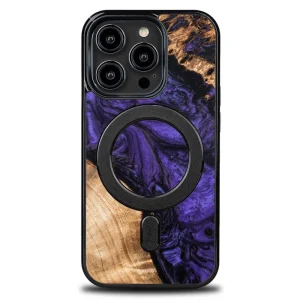 Wood and Resin Case for iPhone 14 Pro MagSafe Bewood Unique Violet – Purple and Black