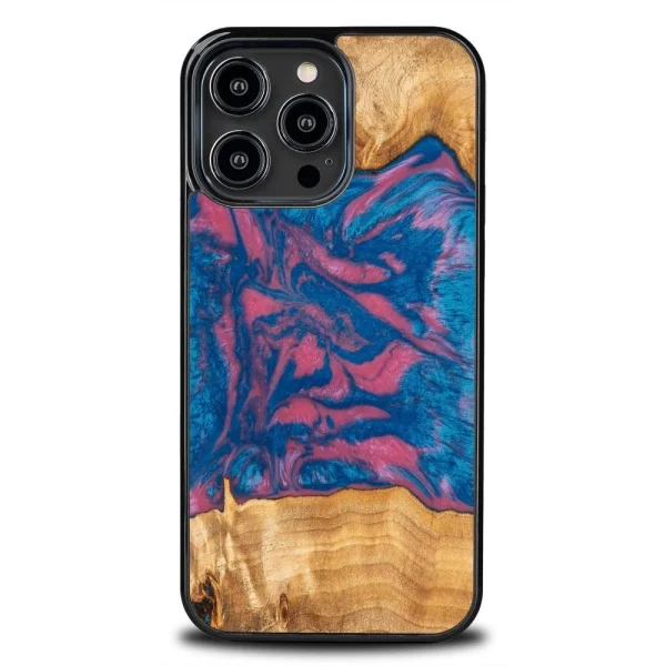 Wood and Resin Case for iPhone 14 Pro Max Bewood Unique Vegas – Pink and Blue