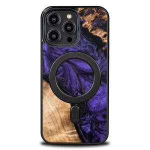 Wood and Resin Case for iPhone 14 Pro Max MagSafe Bewood Unique Violet – Purple and Black