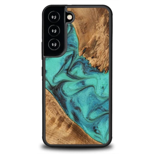 Wood and resin case for Samsung Galaxy S22 Bewood Unique Turquoise – turquoise and black