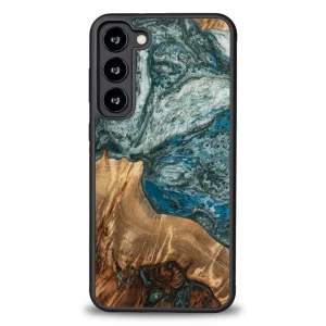 Wood and resin case for Samsung Galaxy S23 Plus Bewood Unique Planet Earth – blue-green