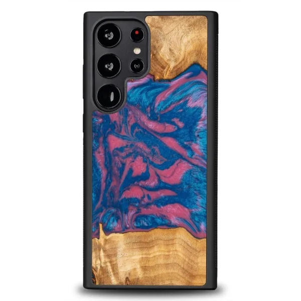 Wood and resin case for Samsung Galaxy S23 Ultra Bewood Unique Vegas – pink and blue