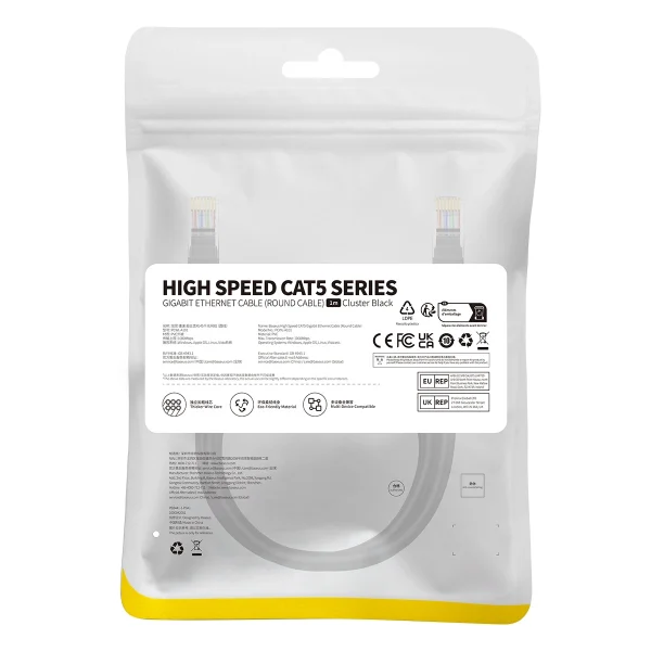 Baseus High Speed ​​Cat 5 RJ-45 Ethernet cable 1000Mb/s 1m round - black