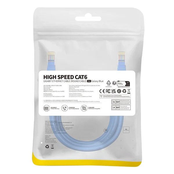 Baseus High Speed ​​Cat 6 RJ-45 1000Mb/s Ethernet cable 3m round - blue