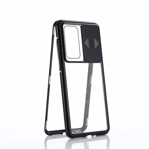 Magnetic Cam Slider Case Full Body Cover built-in front glass lens rotector for Huawei P40 black