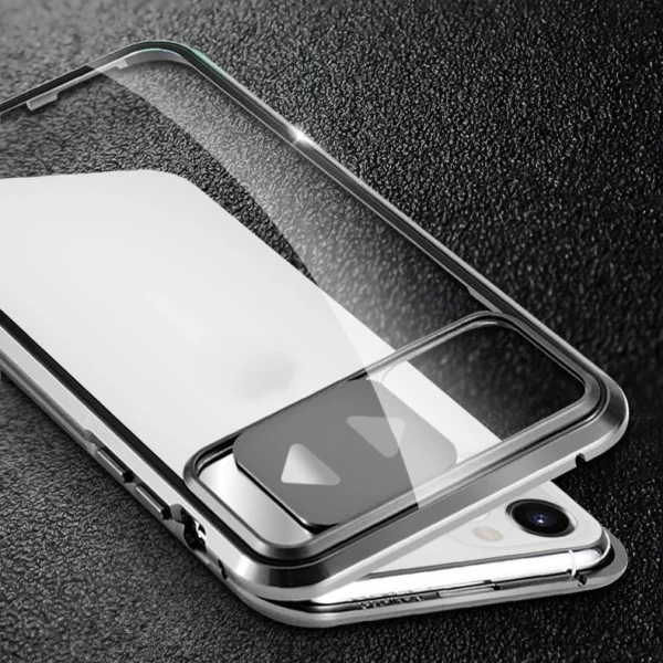 Magnetic Cam Slider Case Full Body Cover built-in front glass lens rotector for Huawei P40 black