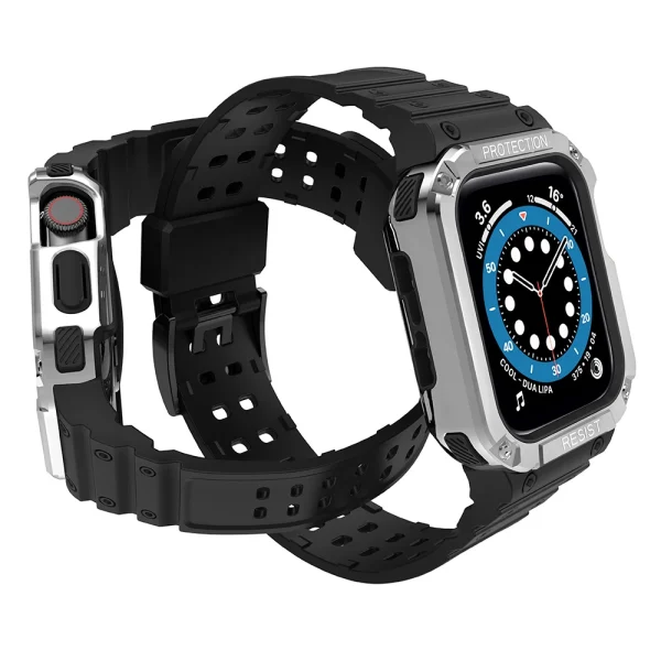 Protect Strap Band Band with Case for Apple Watch 7 / SE (41/40 / 38mm) Case Armored Watch Cover Black