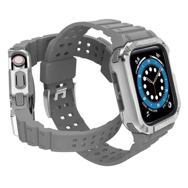 Protect Strap Band Band with Case for Apple Watch 7 / SE (41/40 / 38mm) Case Armored Watch Cover Gray