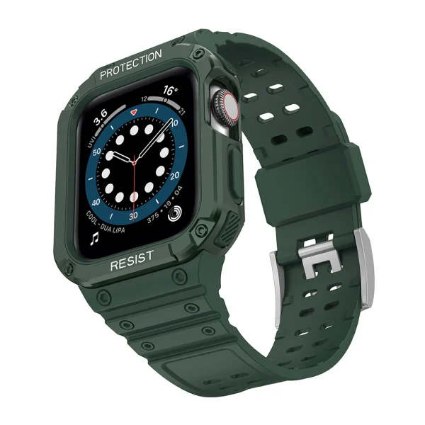 Protect Strap Band Band with Case for Apple Watch 7 / SE (41/40 / 38mm) Case Armored Watch Cover Green