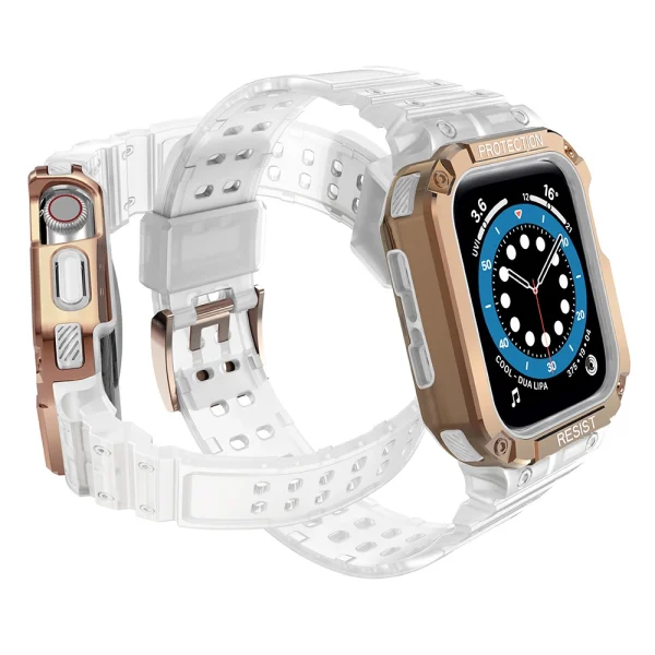 Protect Strap Band Case Wristband for Apple Watch 7 / 6 / 5 / 4 / 3 / 2 / SE (45 / 44 / 42mm) Case Armor Watch Cover Transparent / Rose Gold