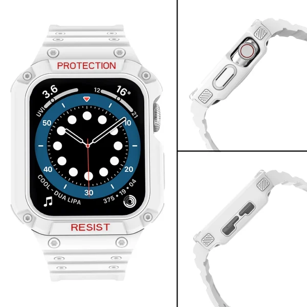 Protect Strap Band Case Wristband for Apple Watch 7 / 6 / 5 / 4 / 3 / 2 / SE (45 / 44 / 42mm) Case Armor Watch Cover White