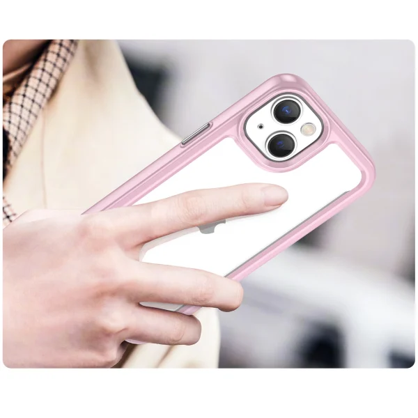 Outer Space Case iPhone 14 Plus hard cover with a gel frame pink