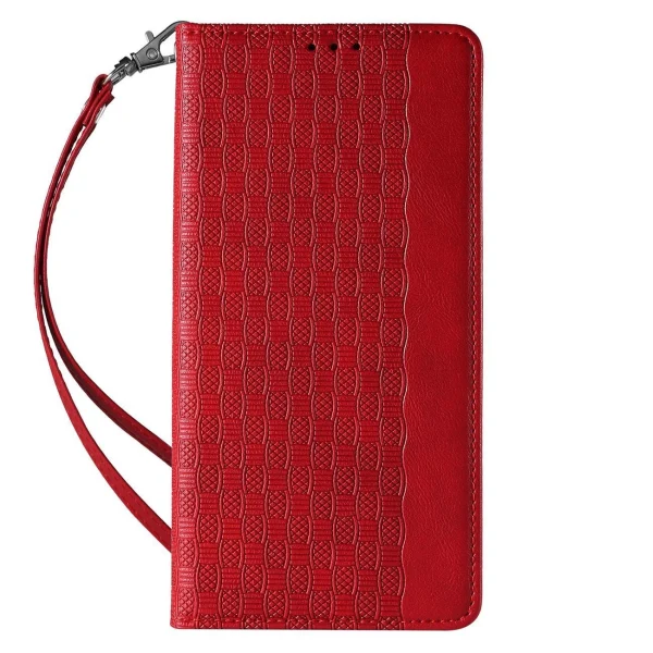 Magnet Strap Case iPhone 14 Plus Case with Flip Wallet Mini Lanyard Stand Red