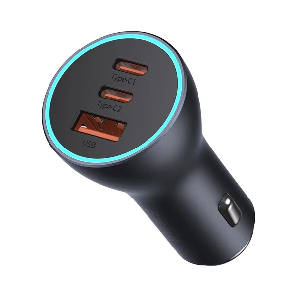 Baseus Golden Contactor Pro car charger USB-A + 2x USB-C 65W dark gray