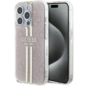 Guess IML 4G Gold Stripe case for iPhone 14 Pro Max – pink