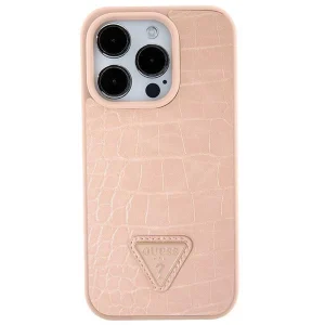 Guess iPhone 15 6.1" pink/pink hardcase Croco Triangle Metal Logo