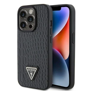 Guess iPhone 15 Pro 6.1" black/black hardcase Croco Triangle Metal Logo