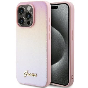 Guess iPhone 15 Pro Max 6.7″ pink/pink hardcase Saffiano Iridescent Script