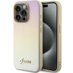 Guess Saffiano Iridescent Script case for iPhone 14 Pro – gold