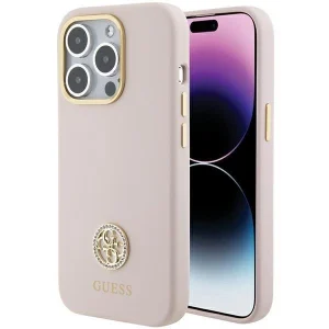 Guess Silicone Logo Strass 4G case for iPhone 15 Pro – light pink