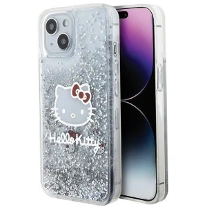 Hello Kitty Liquid Glitter Charms Kitty Head case for iPhone 14 – silver