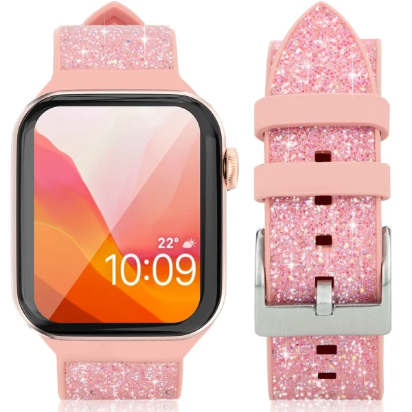 Kingxbar Crystal Fabric Band Strap Watch Bracelet 6 / SE / 5/4/3/2  Silicone Strap Crystal Band Pink