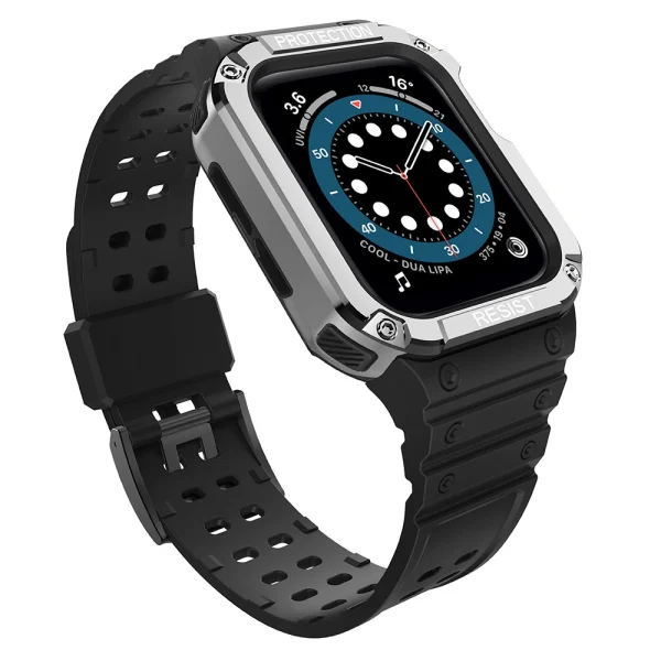 Protect Strap Band Band with Case for Apple Watch 7 / SE  Case Armored Watch Cover Black