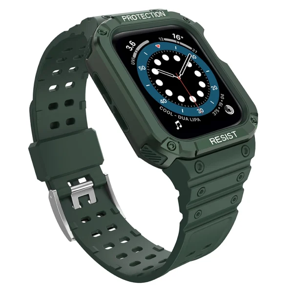 Protect Strap Band Band with Case for Apple Watch 7 / SE  Case Armored Watch Cover Green