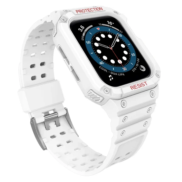 Protect Strap Band Band with Case for Apple Watch 7 / SE  Case Armored Watch Cover White