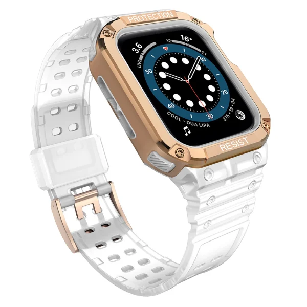 Protect Strap Band Case Wristband for Apple Watch 7 / 6 / 5 / 4 / 3 / 2 / SE  Case Armor Watch Cover Transparent / Rose Gold