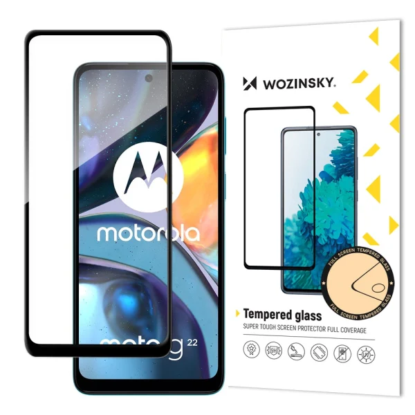 Super Durable Full Glue Tempered Glass Full Screen With Frame Case Friendly Motorola Moto G22 Black