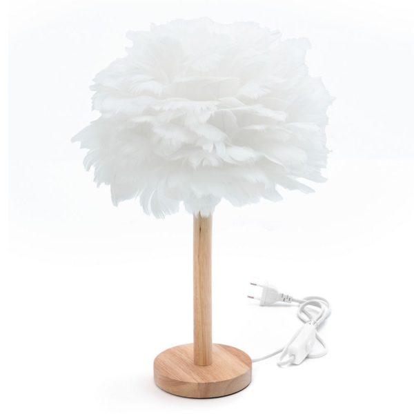 Table lamp bedside feather Art Deco white CBDPH