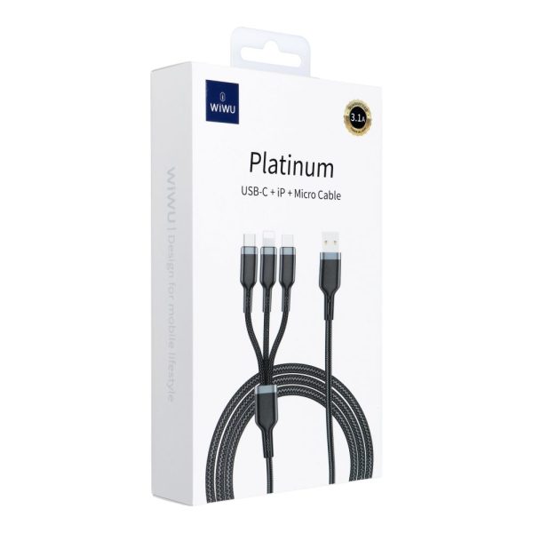 WiWU – Platinum Series Data Cable Wi-C014 3w1 USB A to USB C, Micro USB, Lightning 3,1A 1,2m – black