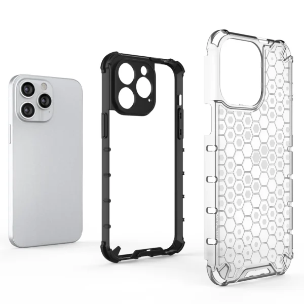 Honeycomb case for iPhone 14 Pro Max armored hybrid cover transparent