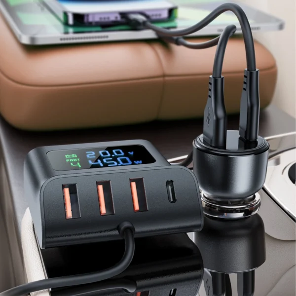 Acefast B11 138W USB-A USB-C Car Charger with 6 Ports - Black