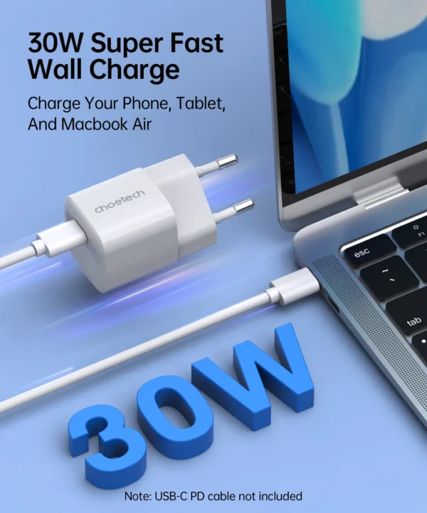 Choetech PD5007 USB-C PD 30W GaN wall charger - white