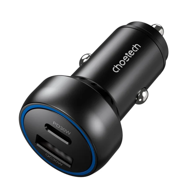 Choetech TC0014 USB-C USB-A PD 60W car charger with LED backlight - black