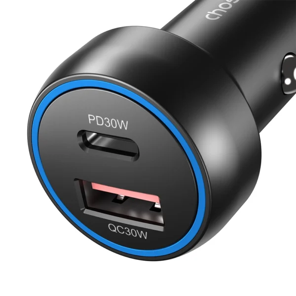 Choetech TC0014 USB-C USB-A PD 60W car charger with LED backlight - black